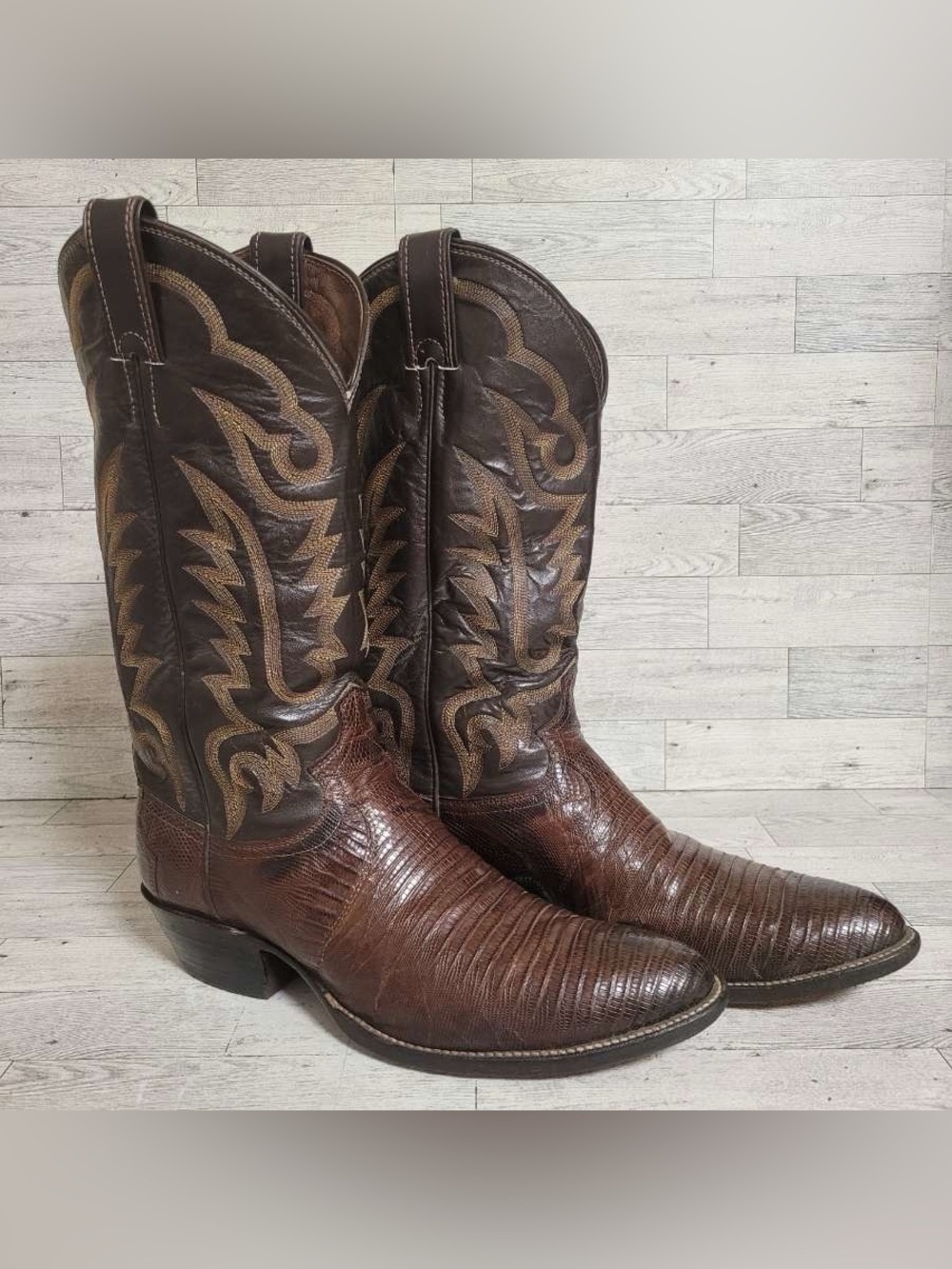 Men's Justin Exotic Brown Lizard Leather Western Rodeo Cowboy Boots Size 10 D